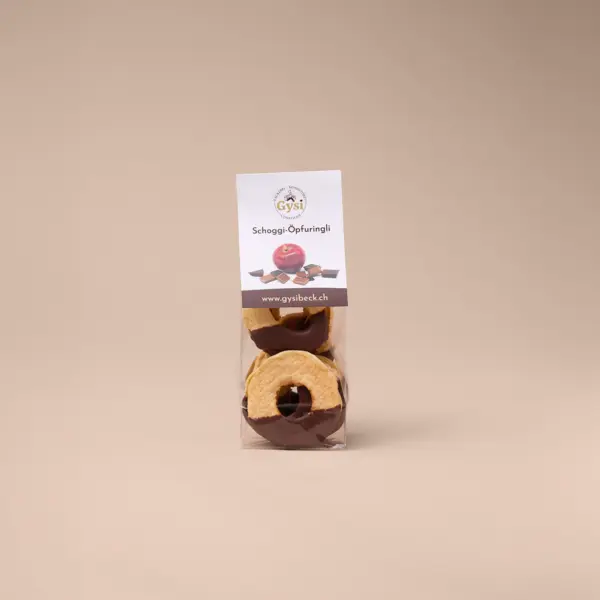 Getrocknete Apfelringli mit Schweizer Schokoalde