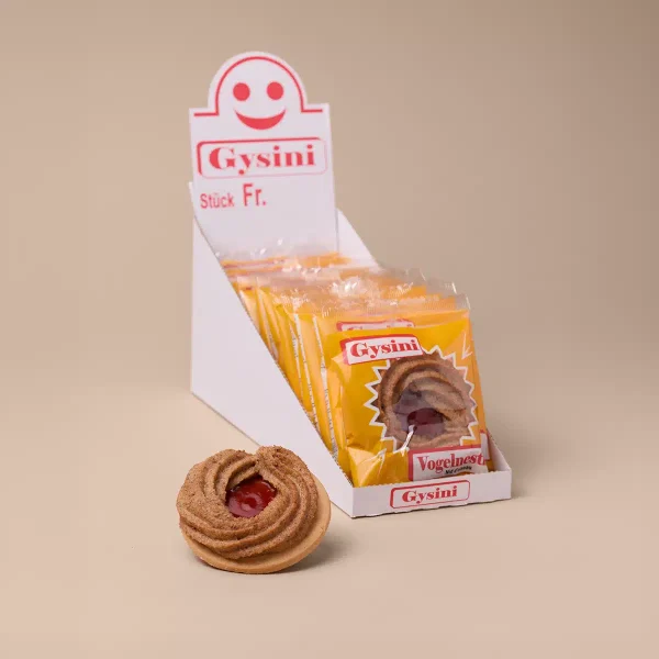 Vogelnestli, Dauerbackware mit Haselnüssen und Marmelade, Gysini