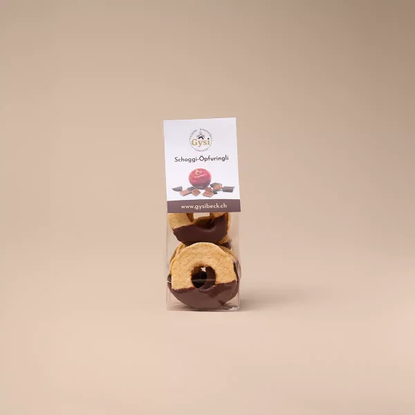 Getrocknete Apfelringli mit Schweizer Schokoalde